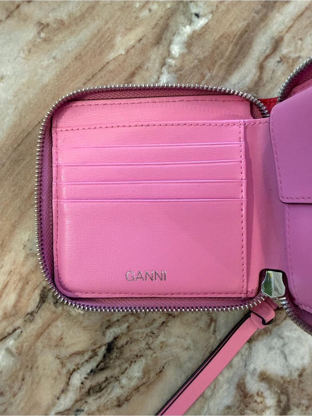 GANNI Red & Pink Zip Around Wallet - Picture 12 of 15